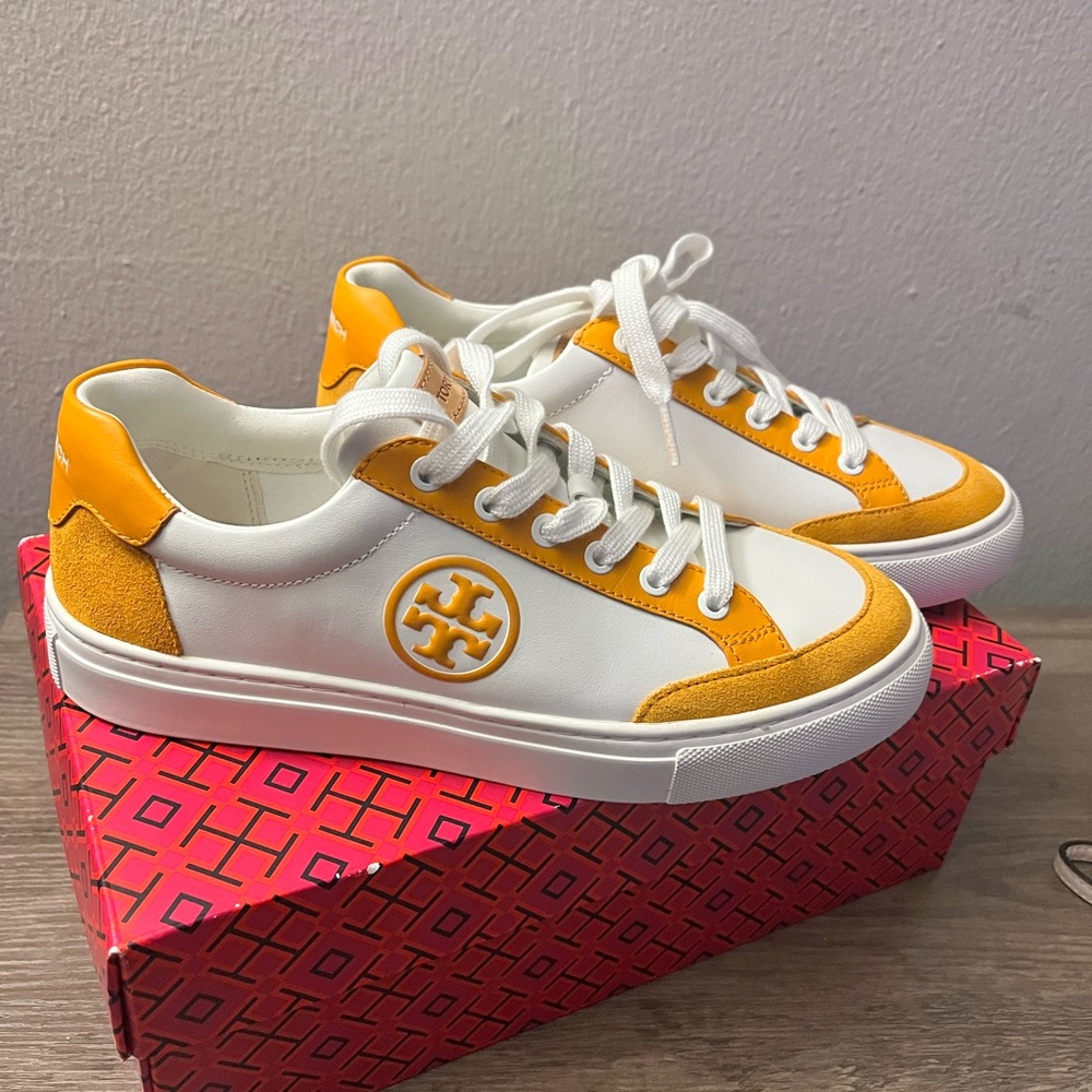 Tory Burch White and Orange Sneakers